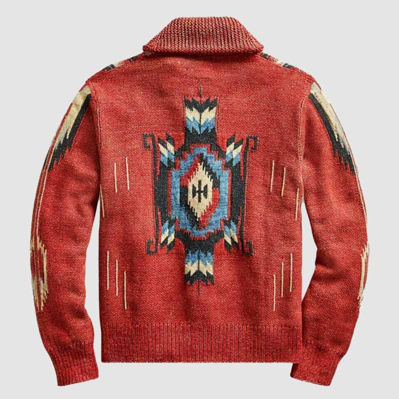 Cevori Shawl Neck Style Geometric Wool Cardigan