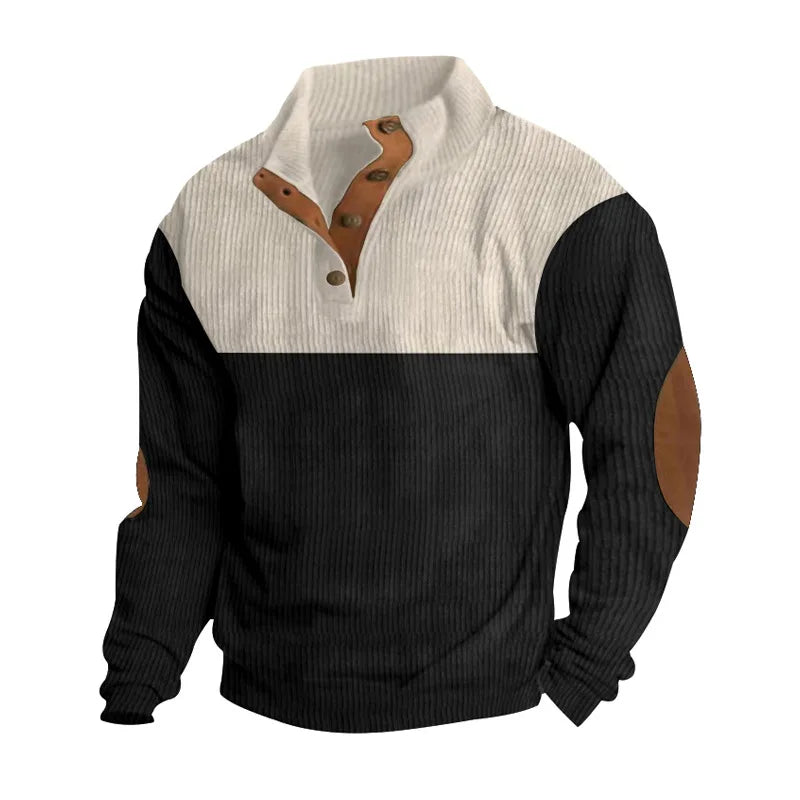 Cevori Elbow Patches Button Neck Winter Pullover