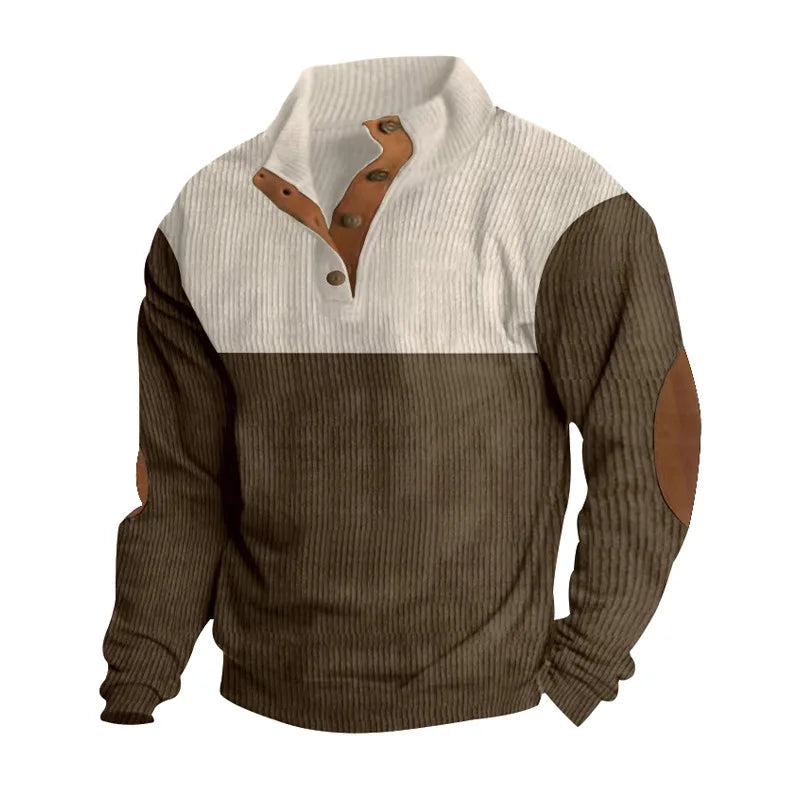 Cevori Elbow Patches Button Neck Winter Pullover