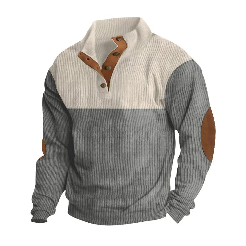 Cevori Elbow Patches Button Neck Winter Pullover