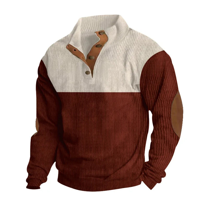 Cevori Elbow Patches Button Neck Winter Pullover
