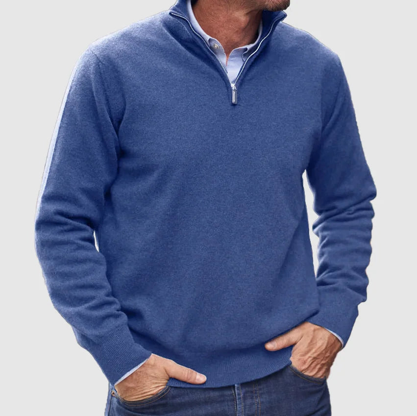 Cevori Stand Collar Ribbed Half-Zip Knit Jumper