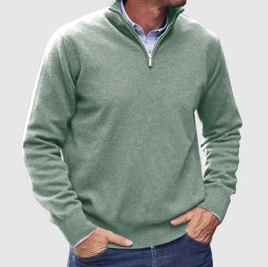 Cevori Stand Collar Ribbed Half-Zip Knit Jumper