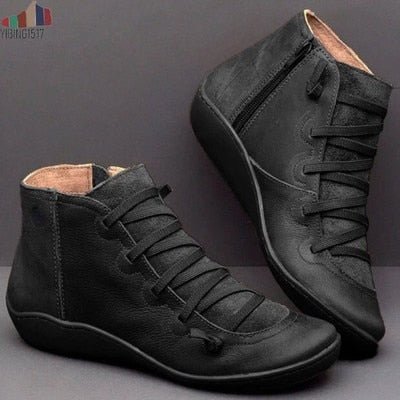 Cevori Leather Ankle Boots with Lace & Zipper