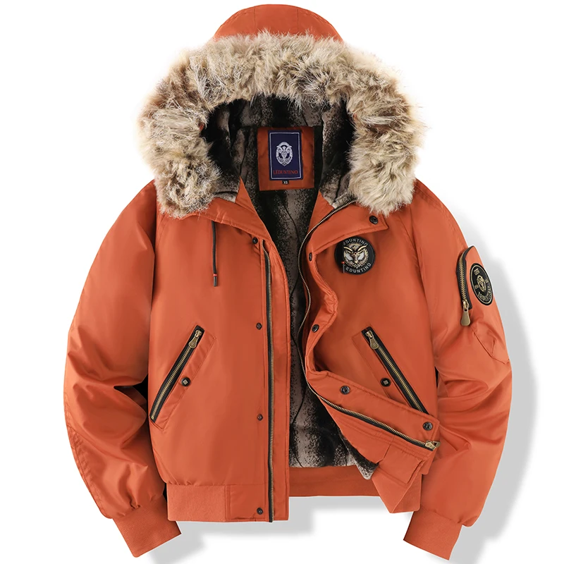 Cevori Quilted Lining Faux Fur Hooded Bomber Jacket
