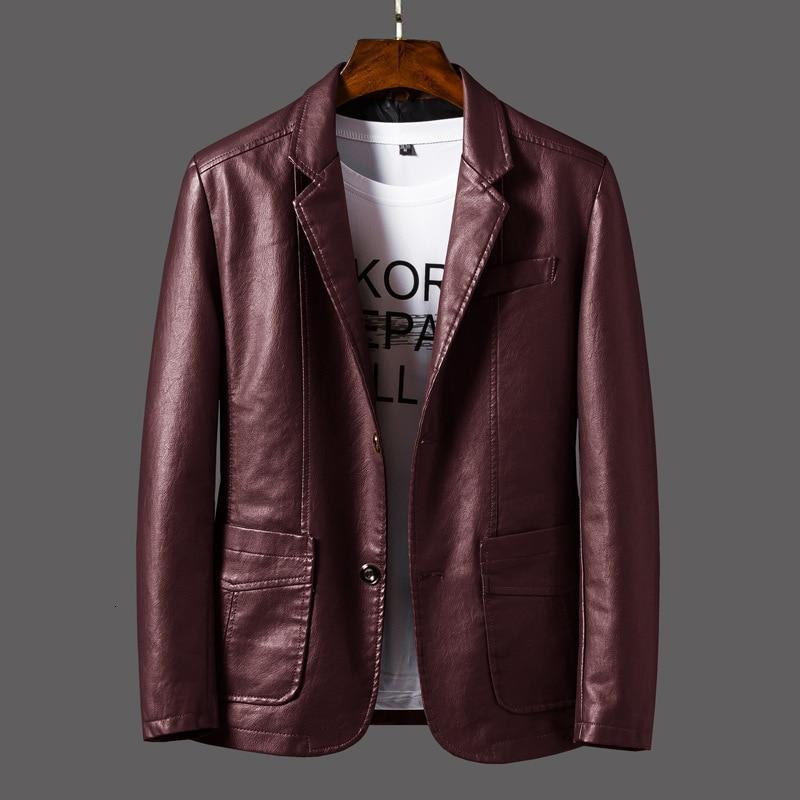 Cevori Tailored Fit Notched Lapel Leather Blazer