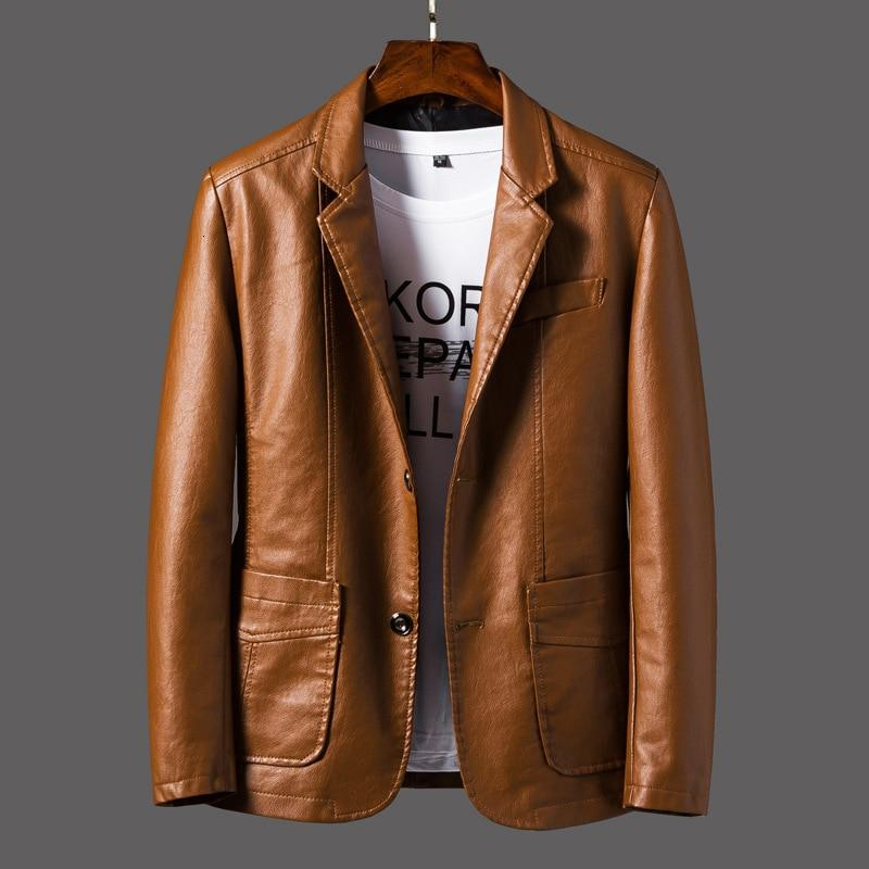 Cevori Tailored Fit Notched Lapel Leather Blazer