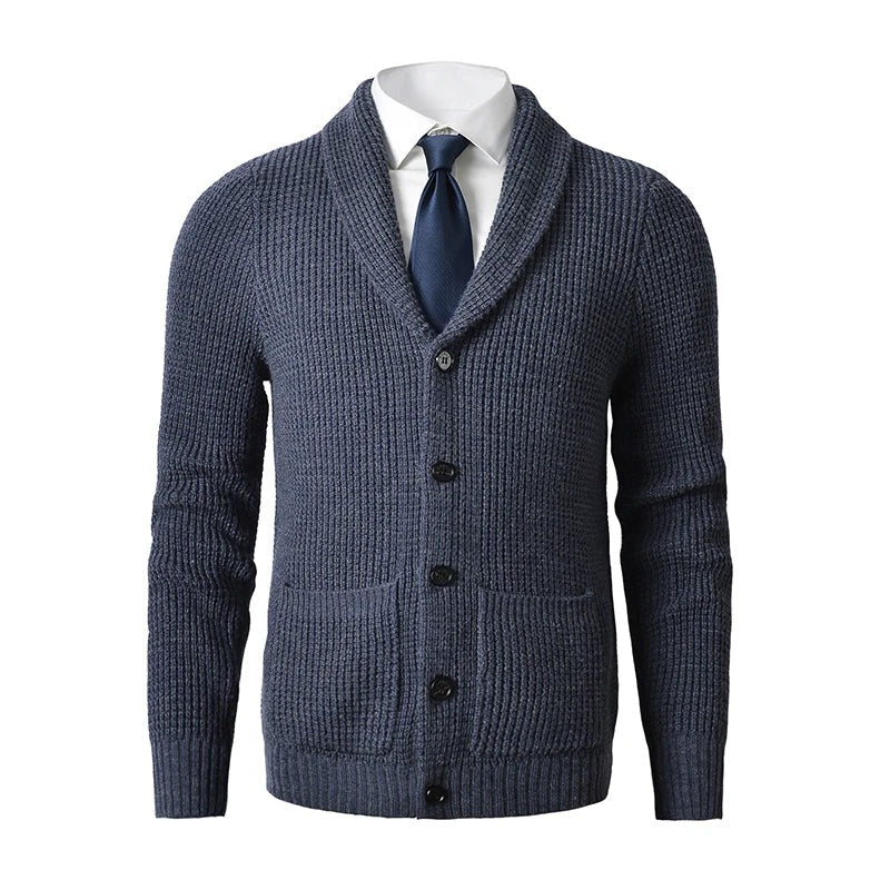 Cevori Shawl Collar & Front Pockets Knit Cardigan