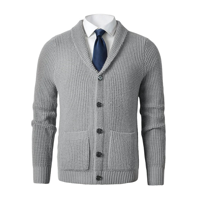 Cevori Shawl Collar & Front Pockets Knit Cardigan