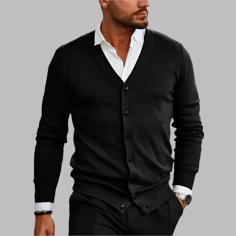 Cevori V-Neck Button Ribbed Hem Slim Fit Cardigan