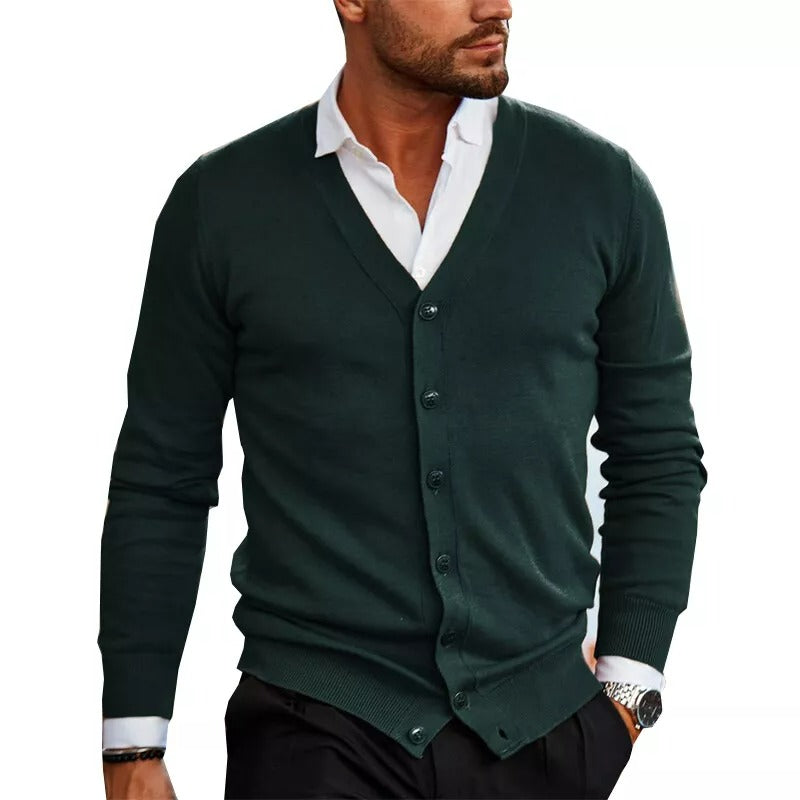Cevori V-Neck Button Ribbed Hem Slim Fit Cardigan