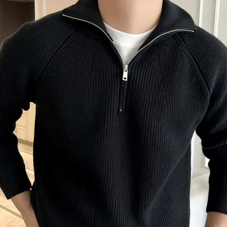Cevori Classic Style Chunky Knit Half Zip Jumper