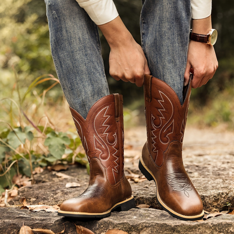 Cevori Vintage Embroidered Style Western Cowboy Boots