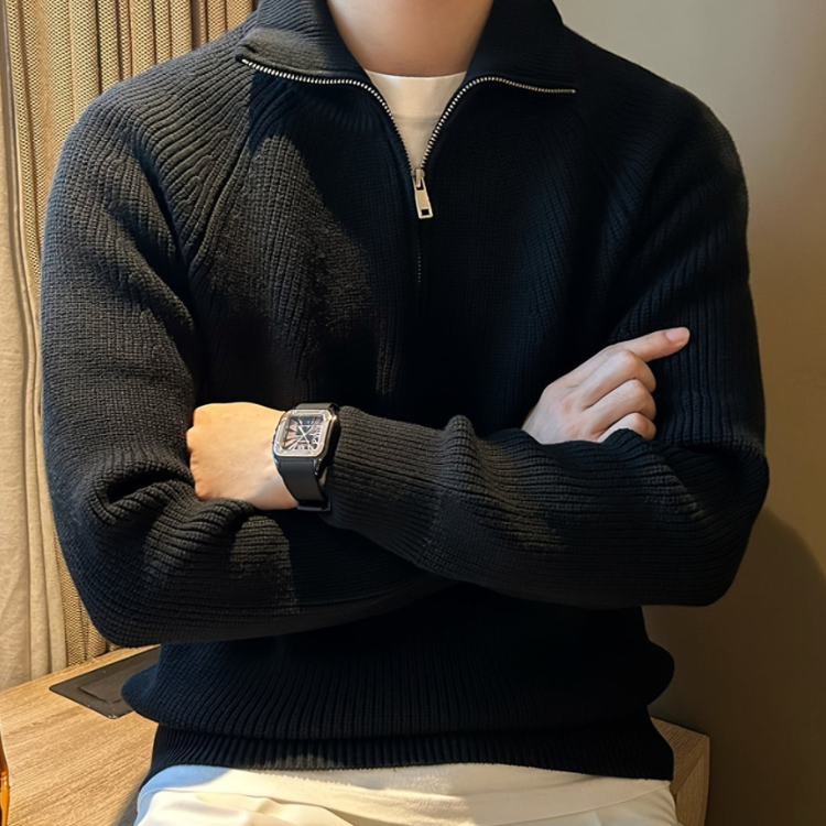 Cevori Classic Style Chunky Knit Half Zip Jumper
