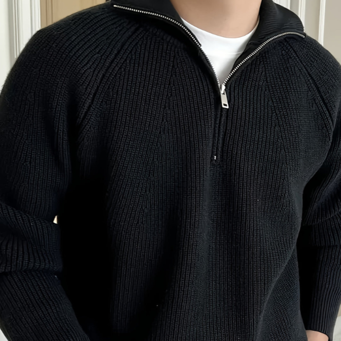 Cevori Classic Style Chunky Knit Half Zip Jumper