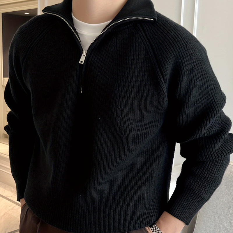 Cevori Classic Style Chunky Knit Half Zip Jumper