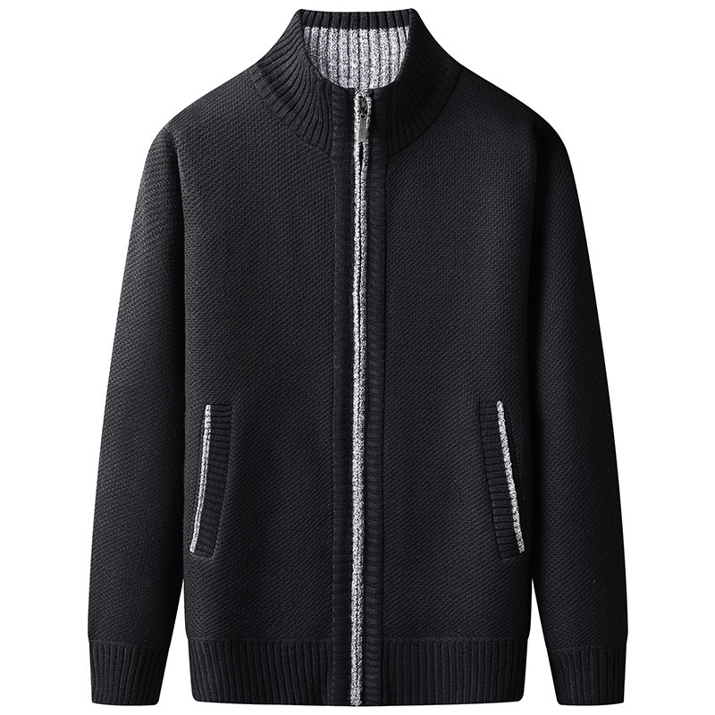 Cevori Stand Collar Ribbed Hem Zip-Up Cardigan