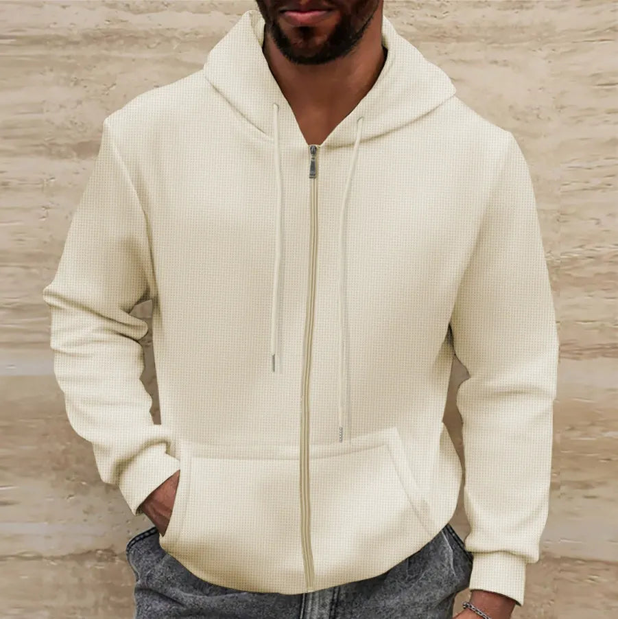 Cevori Waffle Texture Casual Hooded Jacket