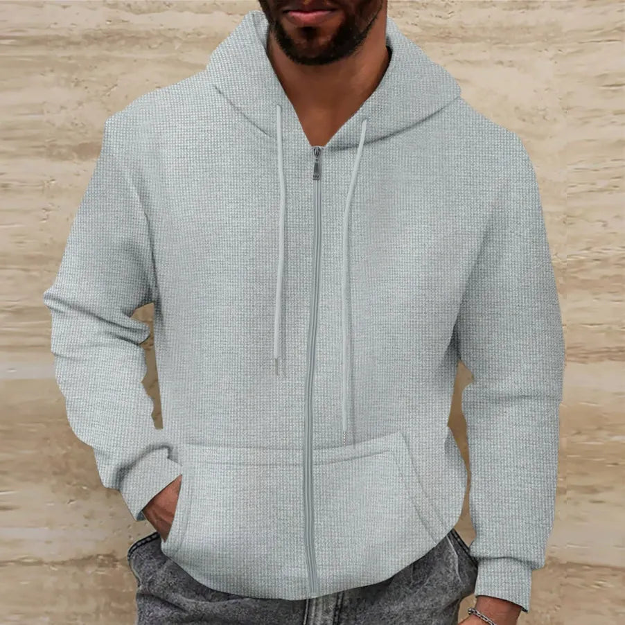 Cevori Waffle Texture Casual Hooded Jacket