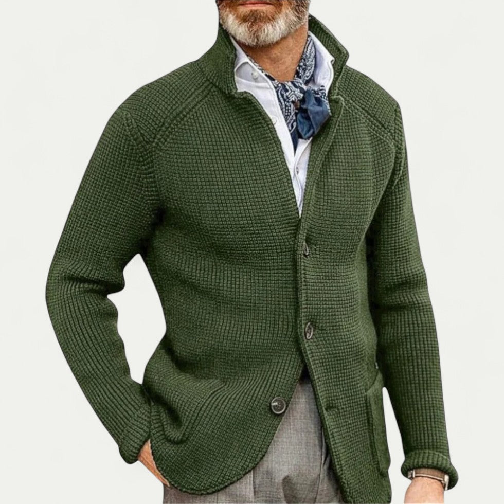 Cevori Stand Collar Textured Knit Cardigan