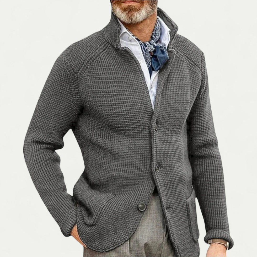 Cevori Stand Collar Textured Knit Cardigan