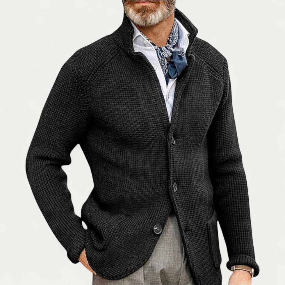 Cevori Stand Collar Textured Knit Cardigan