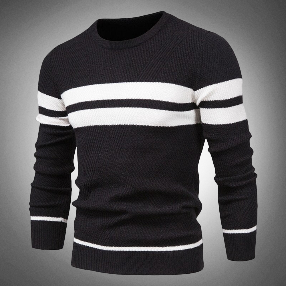 Cevori Crew Neck Textured Striped Knitted Jumper