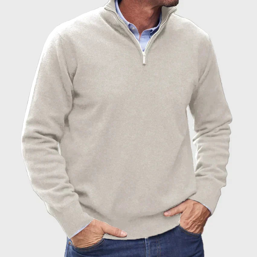 Cevori Stand Collar Ribbed Half-Zip Knit Jumper