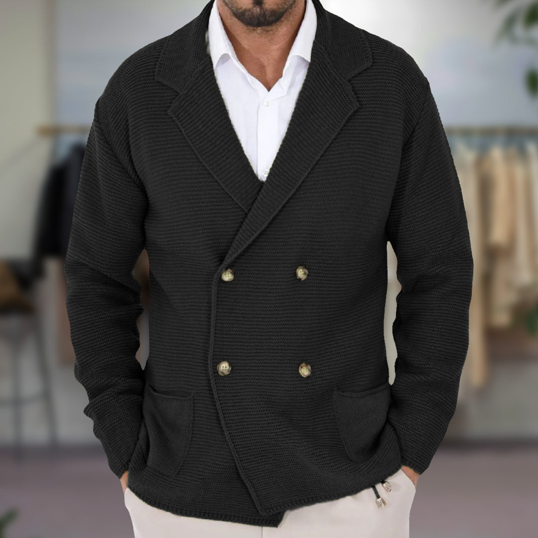 Cevori Double-Breasted Blazer Style Knit Cardigan