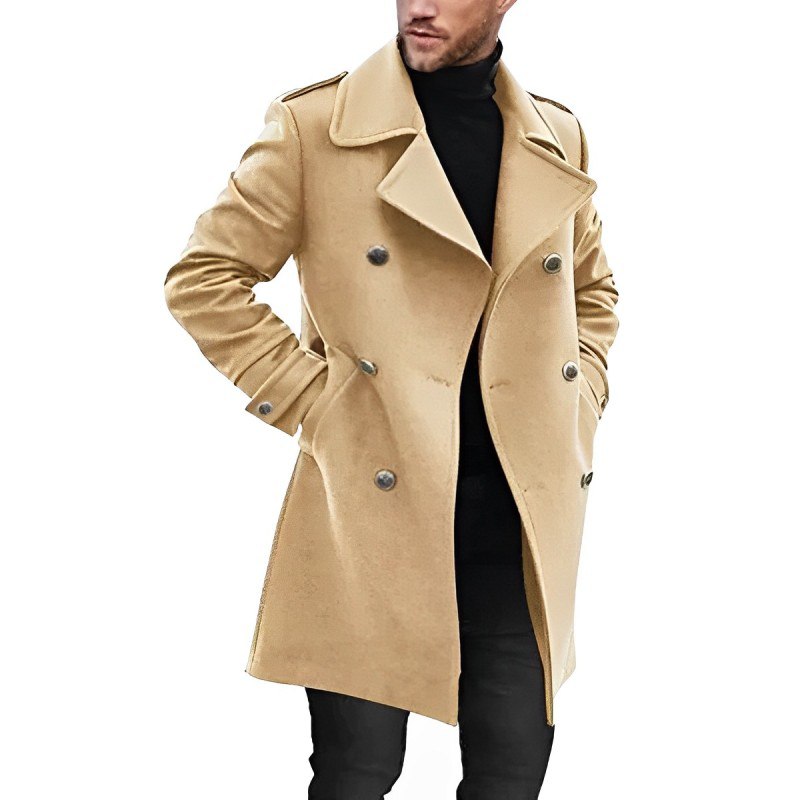 Cevori Formal Double-Breasted Mid-Length Wool Coat