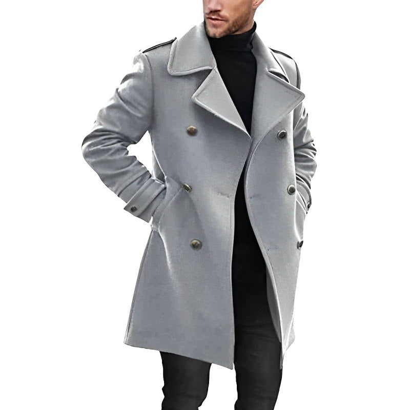 Cevori Formal Double-Breasted Mid-Length Wool Coat