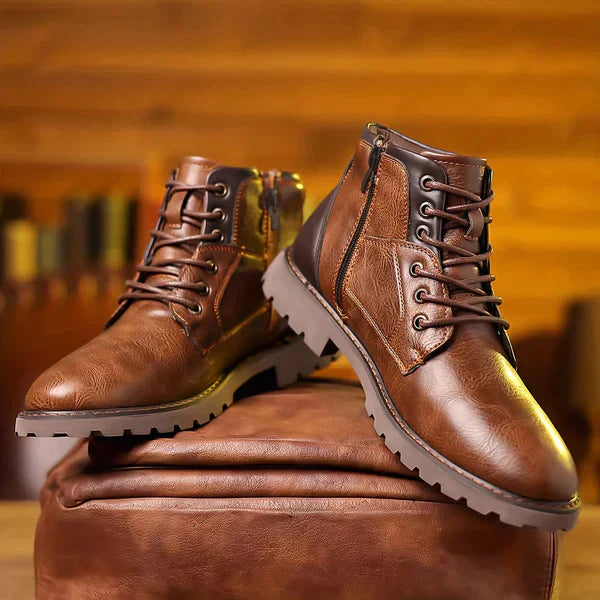 Cevori Zip-Up Lined Winter Style Leather Boots