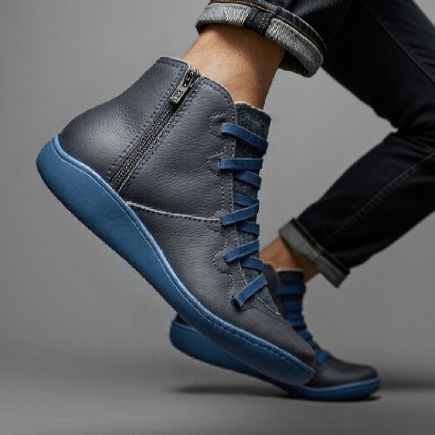 Cevori Leather Ankle Boots with Lace & Zipper