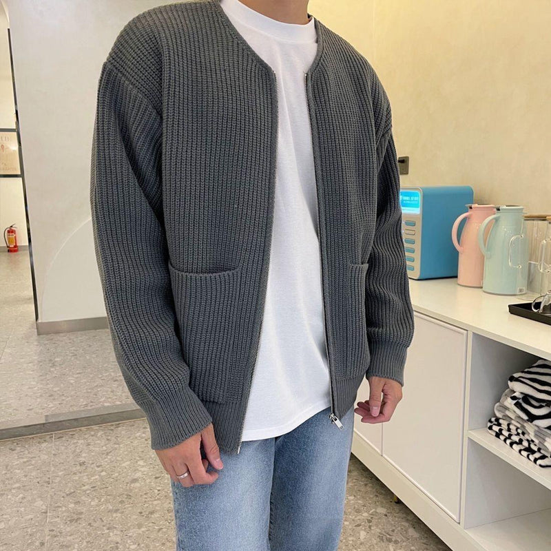 Cevori Minimalist Ribbed Knit Style Zip-Up Cardigan