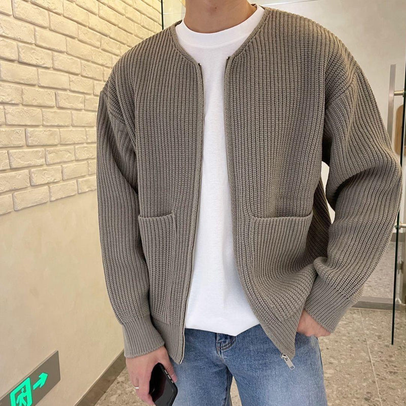 Cevori Minimalist Ribbed Knit Style Zip-Up Cardigan